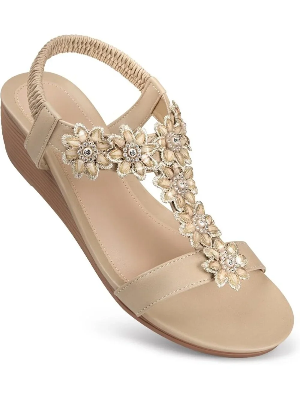 Women's Beige Wedge Sandals Summer Platform Comfortable Low Wedges Shoes